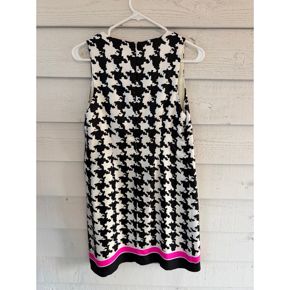 Julie Brown NYC 100% Silk Dress Size 6 Black White Houndstooth Pink Trim Shift - Picture 7 of 7